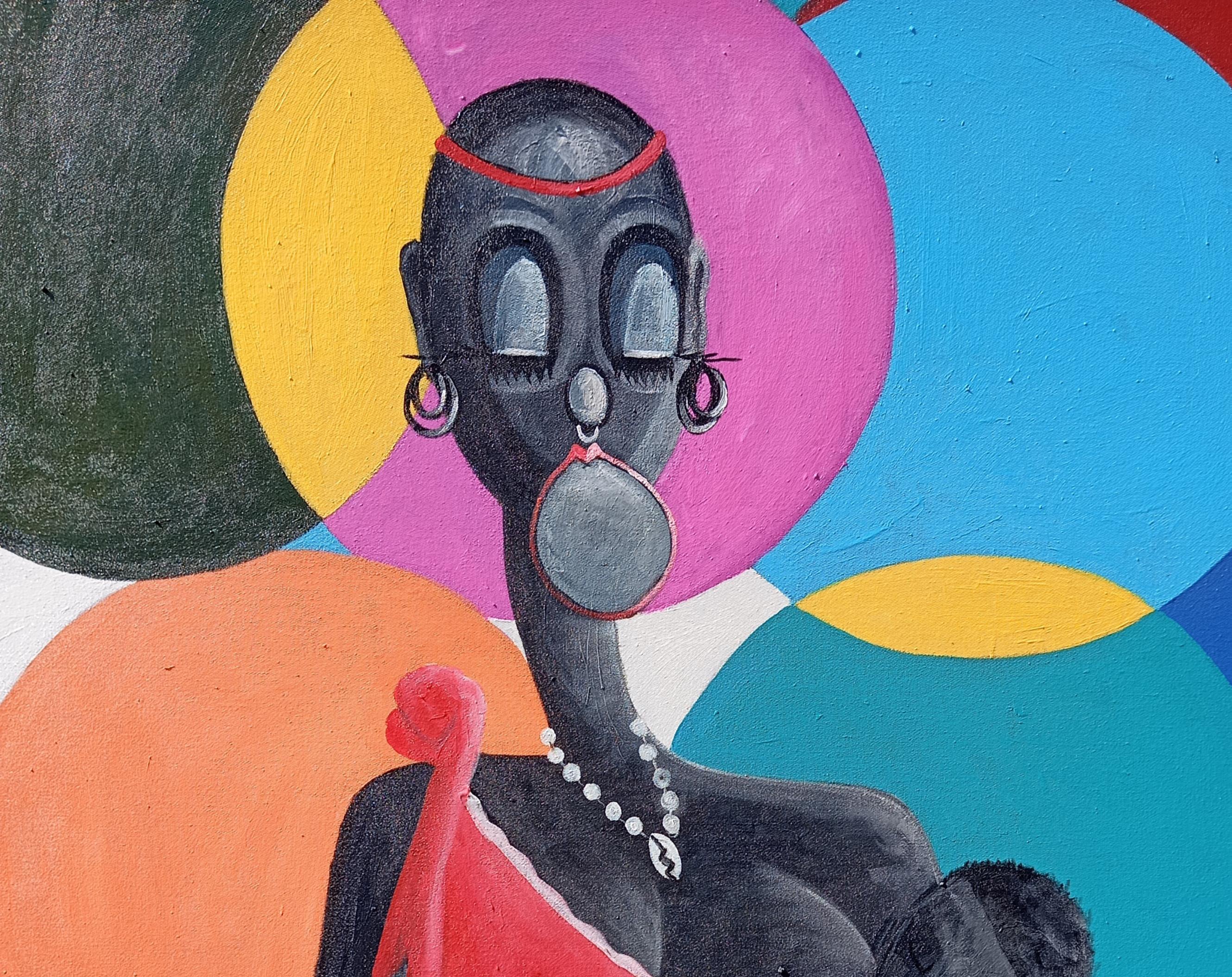 Nurturing 1 - 21. Jahrhundert, Zeitgenössisch, Neo-Figuratives Porträt, Frauen, Afrika – Painting von Loje Oluwaseun 