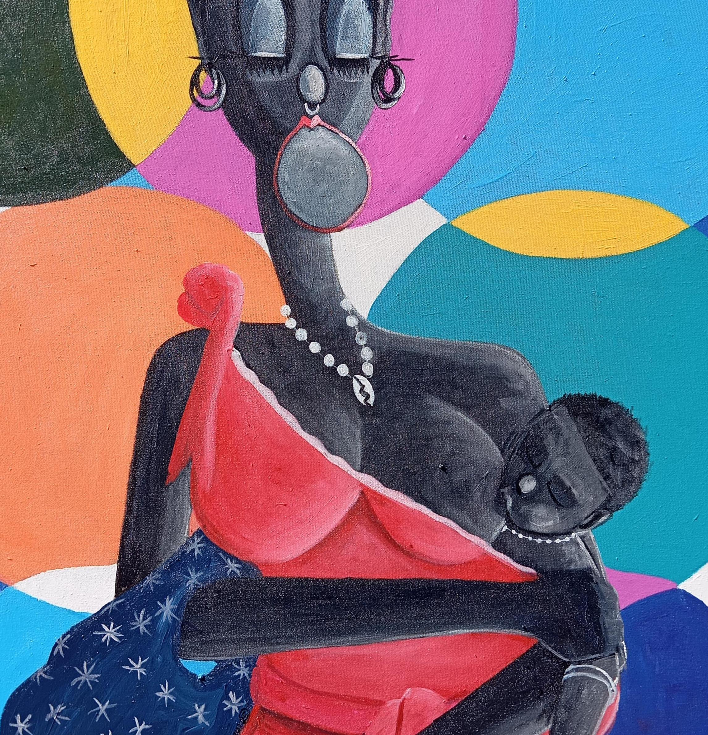 Nurturing 1 - 21. Jahrhundert, Zeitgenössisch, Neo-Figuratives Porträt, Frauen, Afrika (Blau), Portrait Painting, von Loje Oluwaseun 