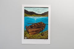 Let's Go Canoeing, Lok Kandjengo, Linoleum-Blockdruck auf Papier