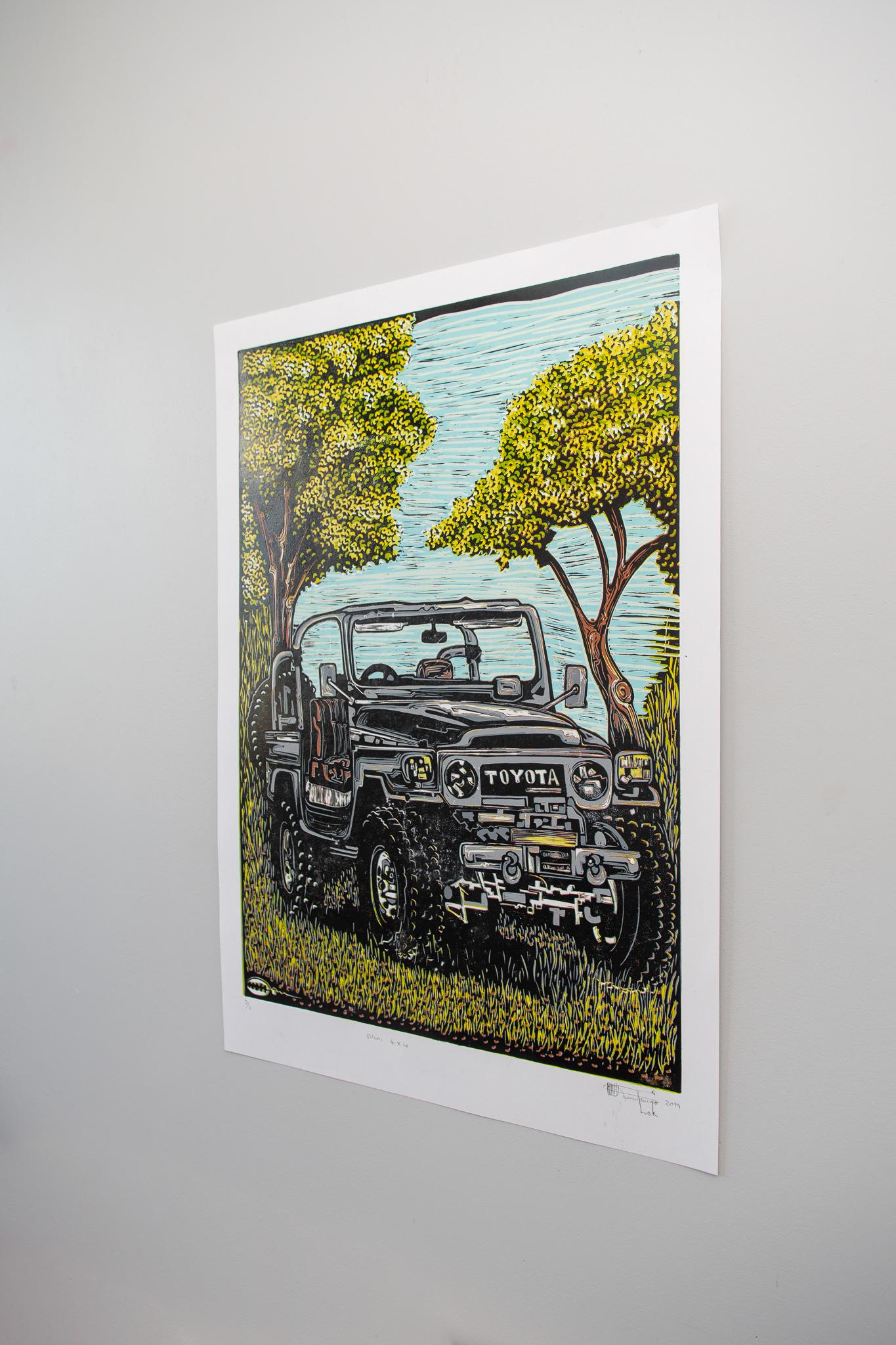 Mini 4x4, Lok Kandjengo, Linoleum Block Print on Paper For Sale 2