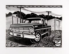 My Favored Truck. Linoleum Block Print on Paper. 2/10