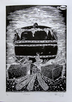 Poitjie, Lok Kandjengo, Linoleum Block Print on Paper