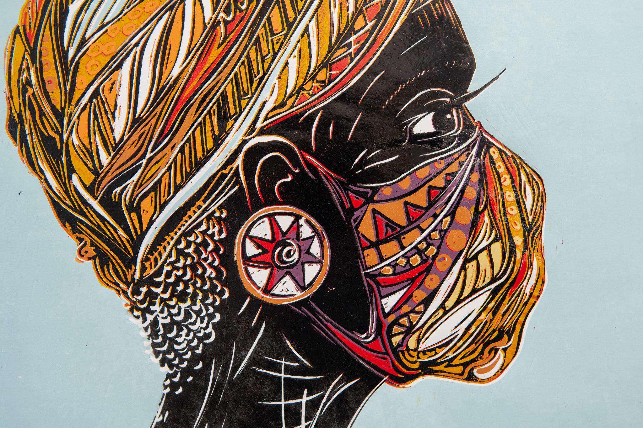 Who's behind the mask I, Lok Kandjengo, Linoleum Block Print on Paper 2