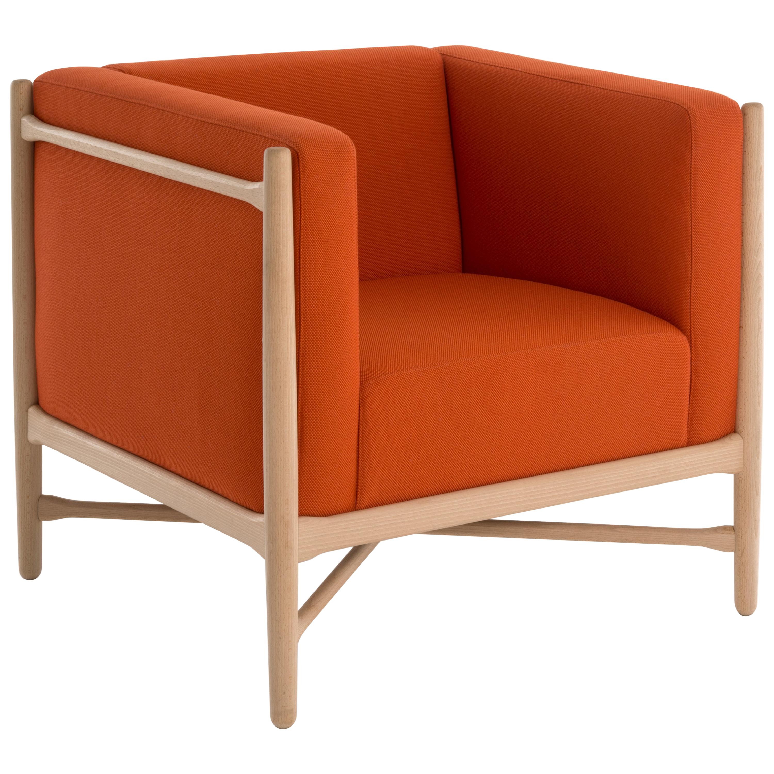 Loka Armchair Beech structure, Orange Wool Upholstered Cushions