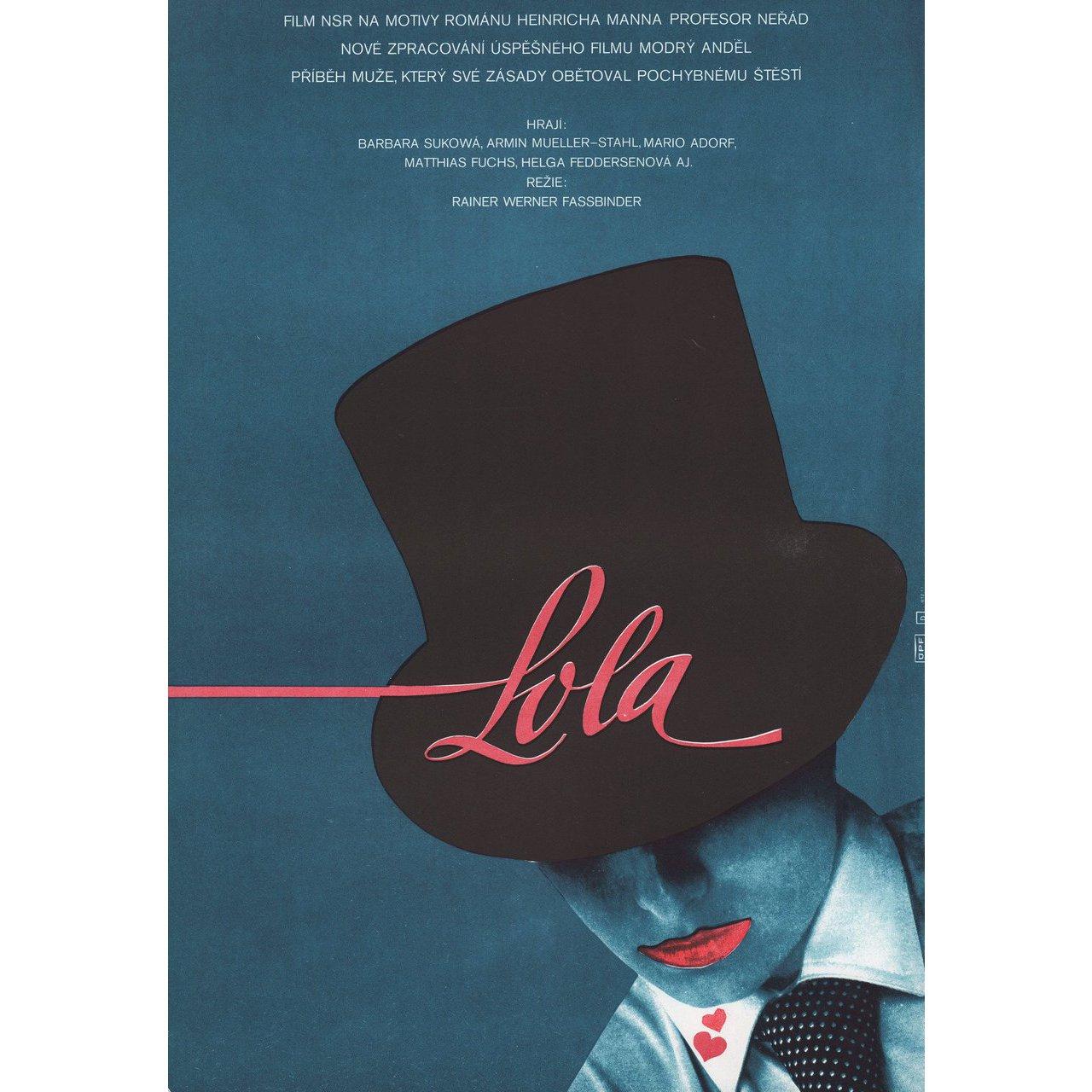 Original 1982 Czech A3 poster by Vratislav Sevcik for the film Lola directed by Rainer Werner Fassbinder with Barbara Sukowa / Armin Mueller-Stahl / Mario Adorf / Matthias Fuchs. Very good-fine condition, folded. Many original posters were issued