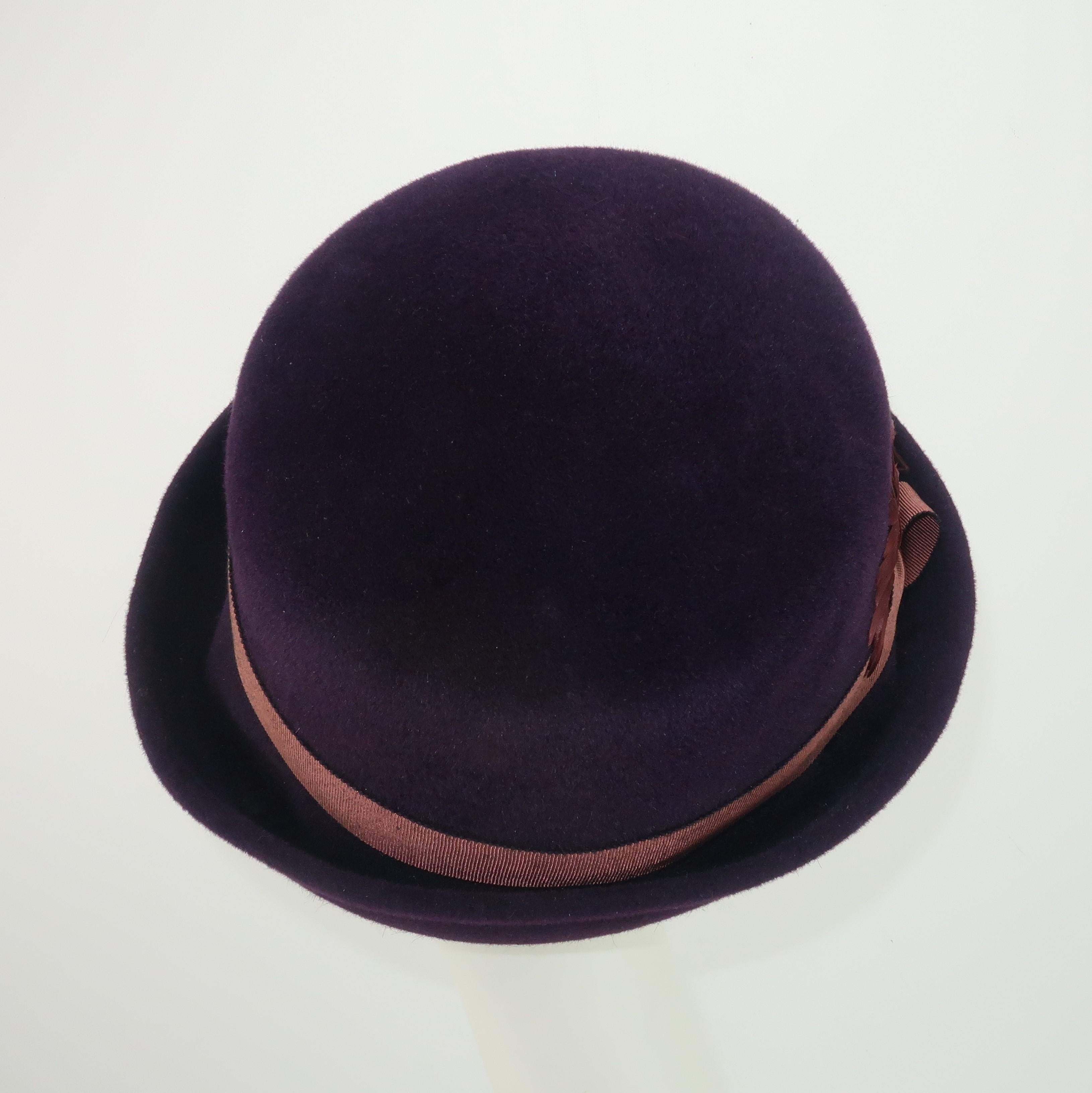 Black Lola Aubergine Trilby Hat With Feathers C.2000