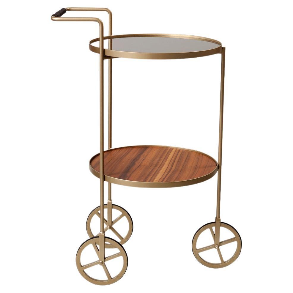 "Lola" Bar Cart Modernist Style light Gold Color Painted Steel and Silver Mirror For Sale