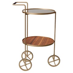 "Lola" Bar Cart Modernist Style Gold Color Painted Steel and Silver Mirror
