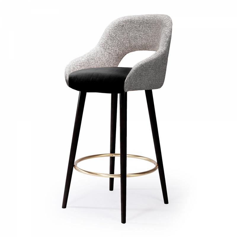 Portuguese Bar chair Lola in Solid Wood, Brass and Upholstery New For Sale