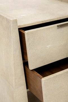 Lola Bedside Table in Cream Shagreen and Bronze-Patina Brass by R&Y Augousti