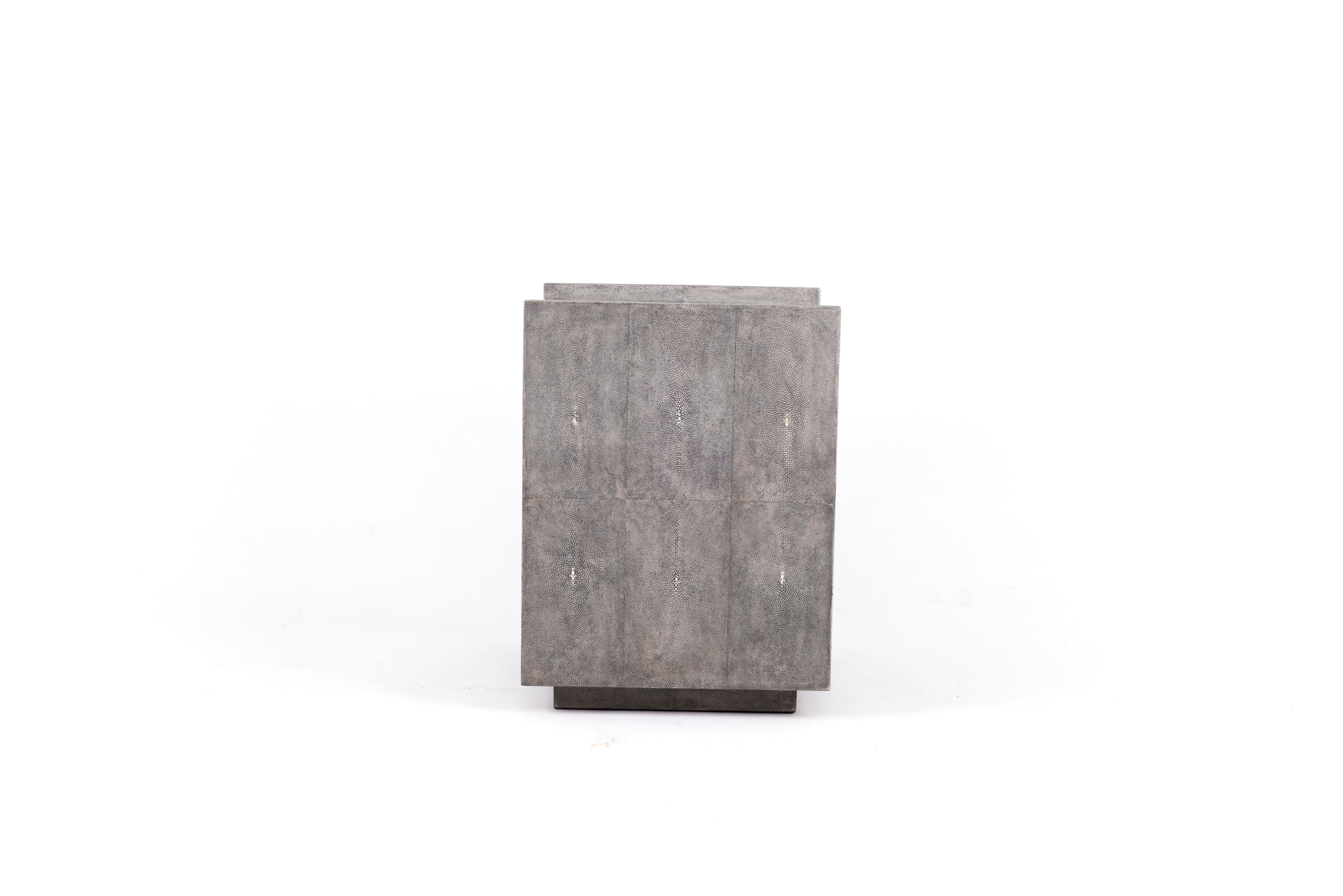 French Lola Bedside Table in Grey Shagreen and Bronze-Patina Brass by R&Y Augousti For Sale