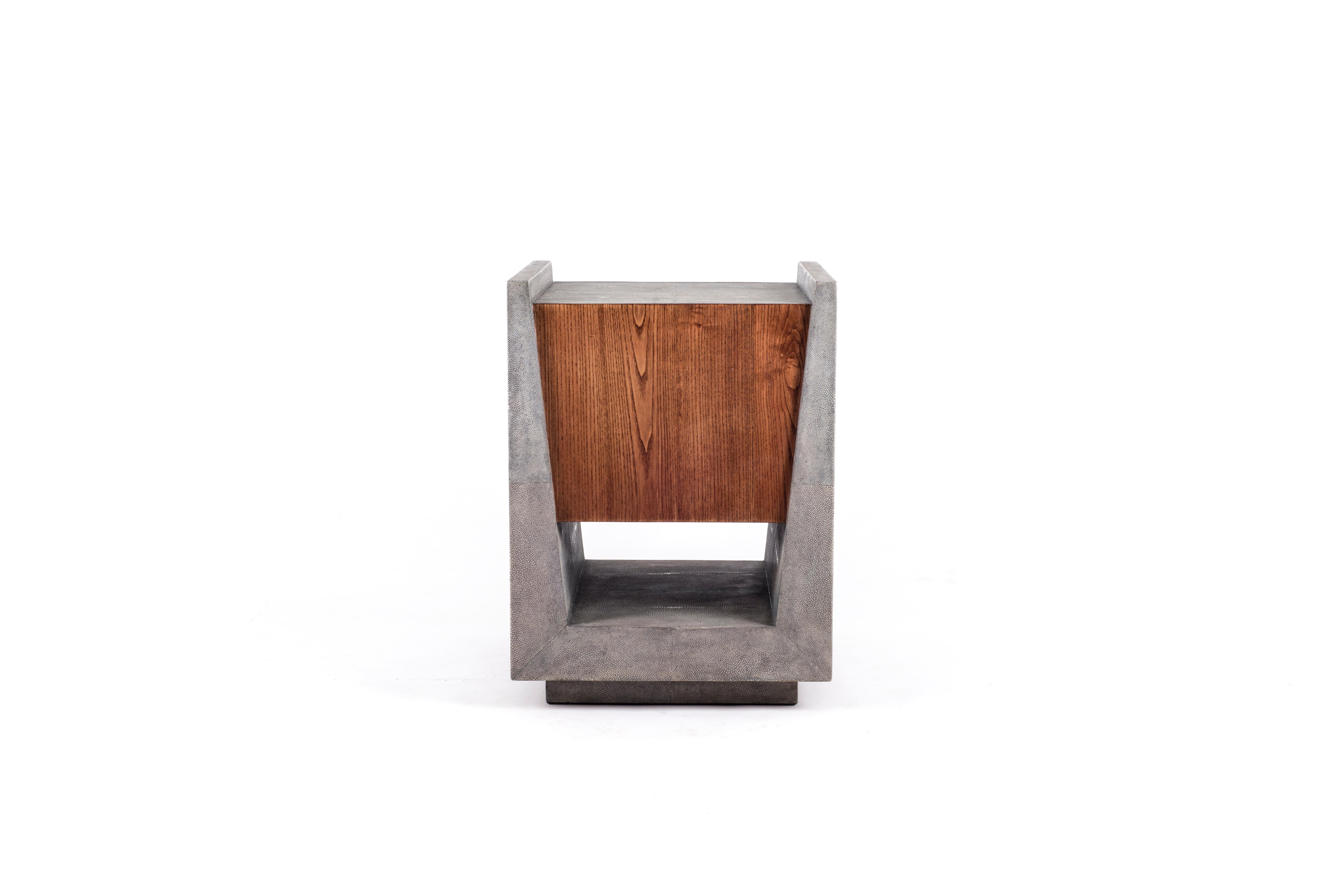 Hand-Crafted Lola Bedside Table in Grey Shagreen and Bronze-Patina Brass by R&Y Augousti For Sale