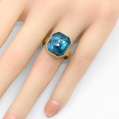 Deep Blue Indicolite Tourmaline Faceted Octagon Gold Ring, Lola Brooks