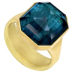 Deep Blue Indicolite Tourmaline Faceted Octagon Gold Ring, Lola Brooks 