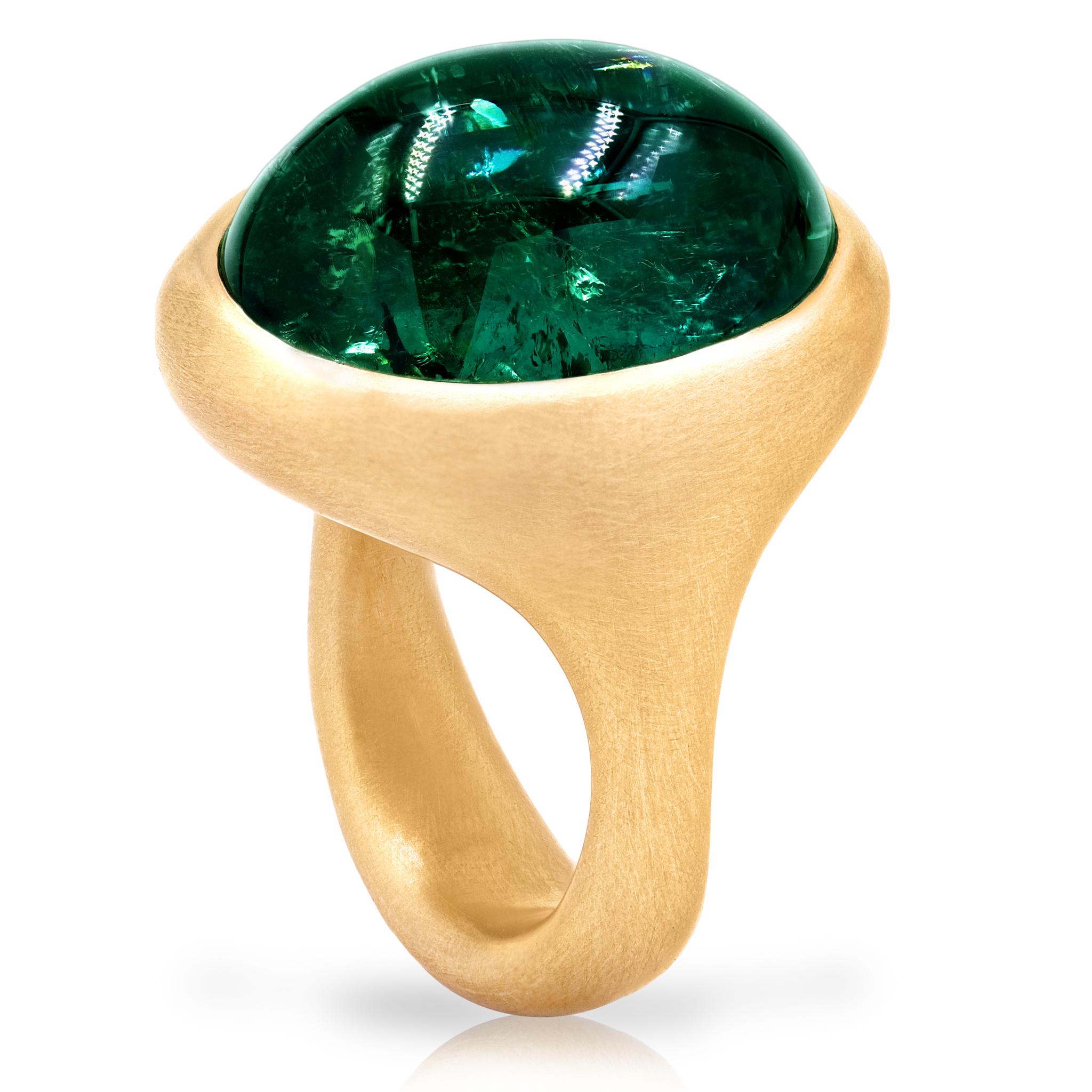 23.69 Carat Lush Bluish Green One of a Kind Cast Yellow Gold Ring, Lola Brooks In New Condition For Sale In Dallas, TX