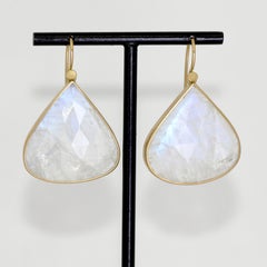 Lola Brooks 36.85 Carat Faceted Moonstone Drop Earrings in 18k Yellow Gold