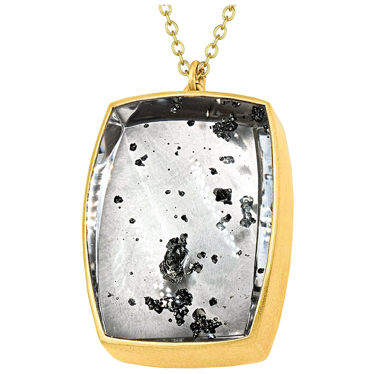 45.67 Carat Pyrite in Quartz Yellow Gold One of a Kind Necklace, Lola Brooks