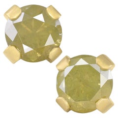 Lola Brooks 5,75tcw Runde gelb-grüne Diamant-Ohrstecker aus Gold mit klobigen Krappen