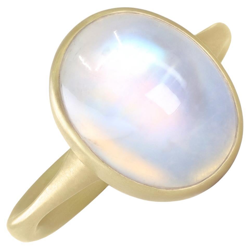 Lola Brooks 7.04 Carat Rainbow Moonstone Oval One of a Kind Yellow Gold Ring