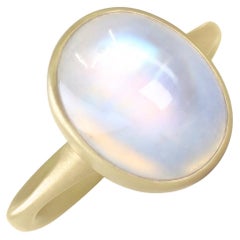 Lola Brooks 7.04 Carat Rainbow Moonstone Oval One of a Kind Yellow Gold Ring