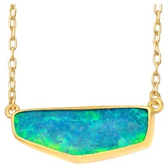 Lola Brooks Blue Green Boulder Opal Yellow Gold One of a Kind Necklace