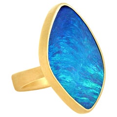 Lola Brooks Brilliant Blue Australian Opal One of a Kind 22 Karat Gold Ring