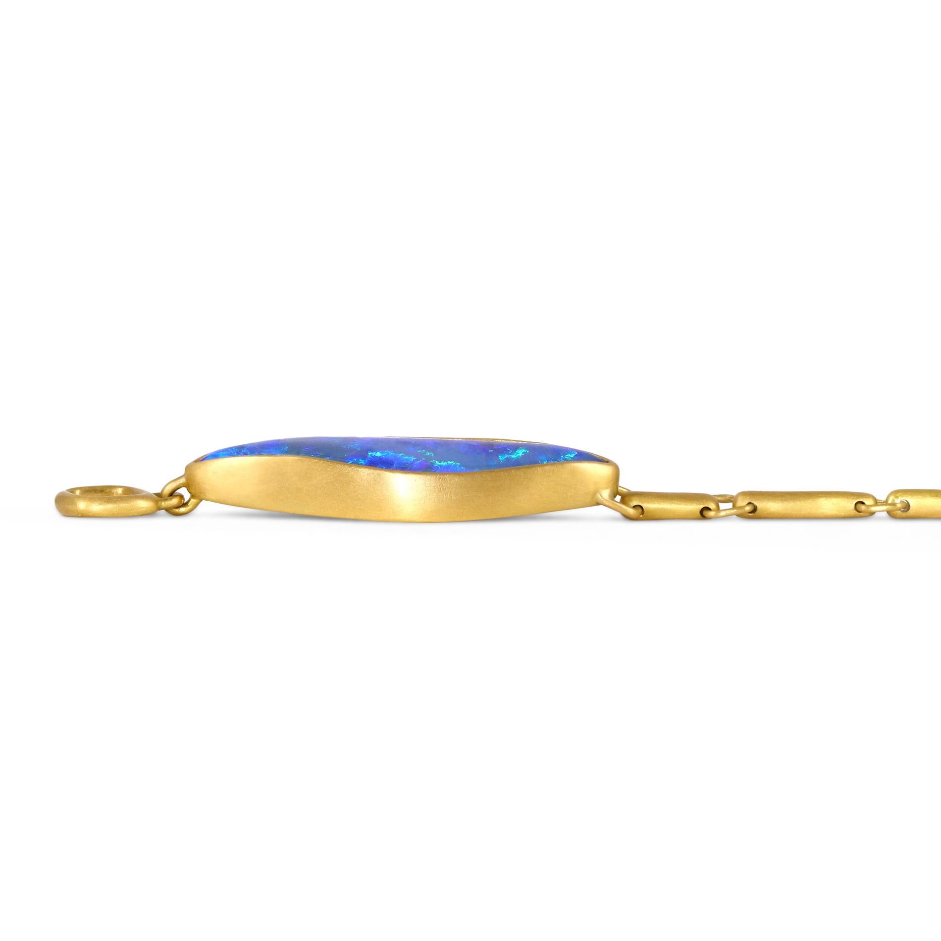 Deep Blue Boulder Opal 22k Chain One of a Kind ID Bracelet, Lola Brooks 2022 In New Condition For Sale In Dallas, TX
