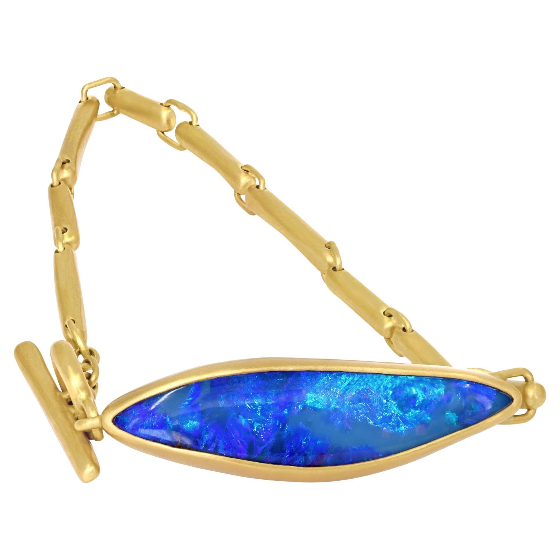 Deep Blue Boulder Opal 22k Chain One of a Kind ID Bracelet, Lola Brooks 2022 For Sale