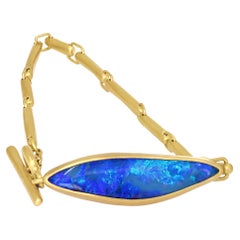 Deep Blue Boulder Opal 22k Chain One of a Kind ID Bracelet, Lola Brooks 2022