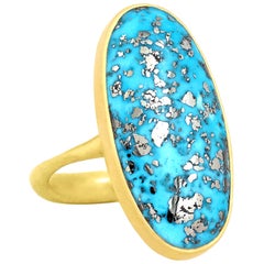 Lola Brooks Exceptional 16.81ct Metallic Pyrite in Turquoise One of a Kind Ring