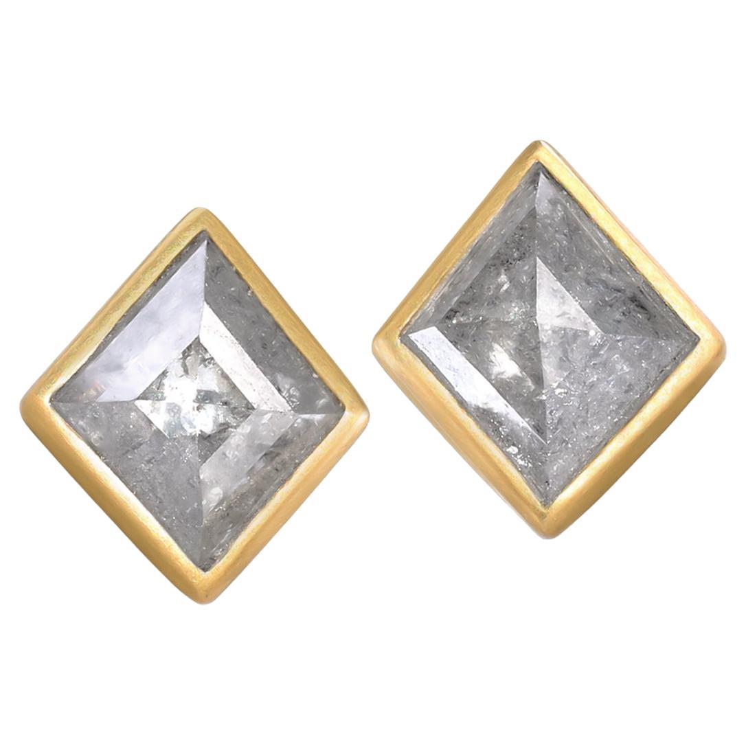 Shimmering Faceted Diamond Kite Yellow Gold Stud Earrings, Lola Brooks 2021