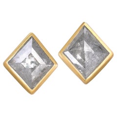 Shimmering Faceted Diamond Kite Yellow Gold Stud Earrings, Lola Brooks 2021