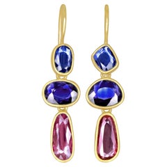 Lola Brooks Indigo Blue Pink Sapphire One of a Kind Dangle Drop Earrings