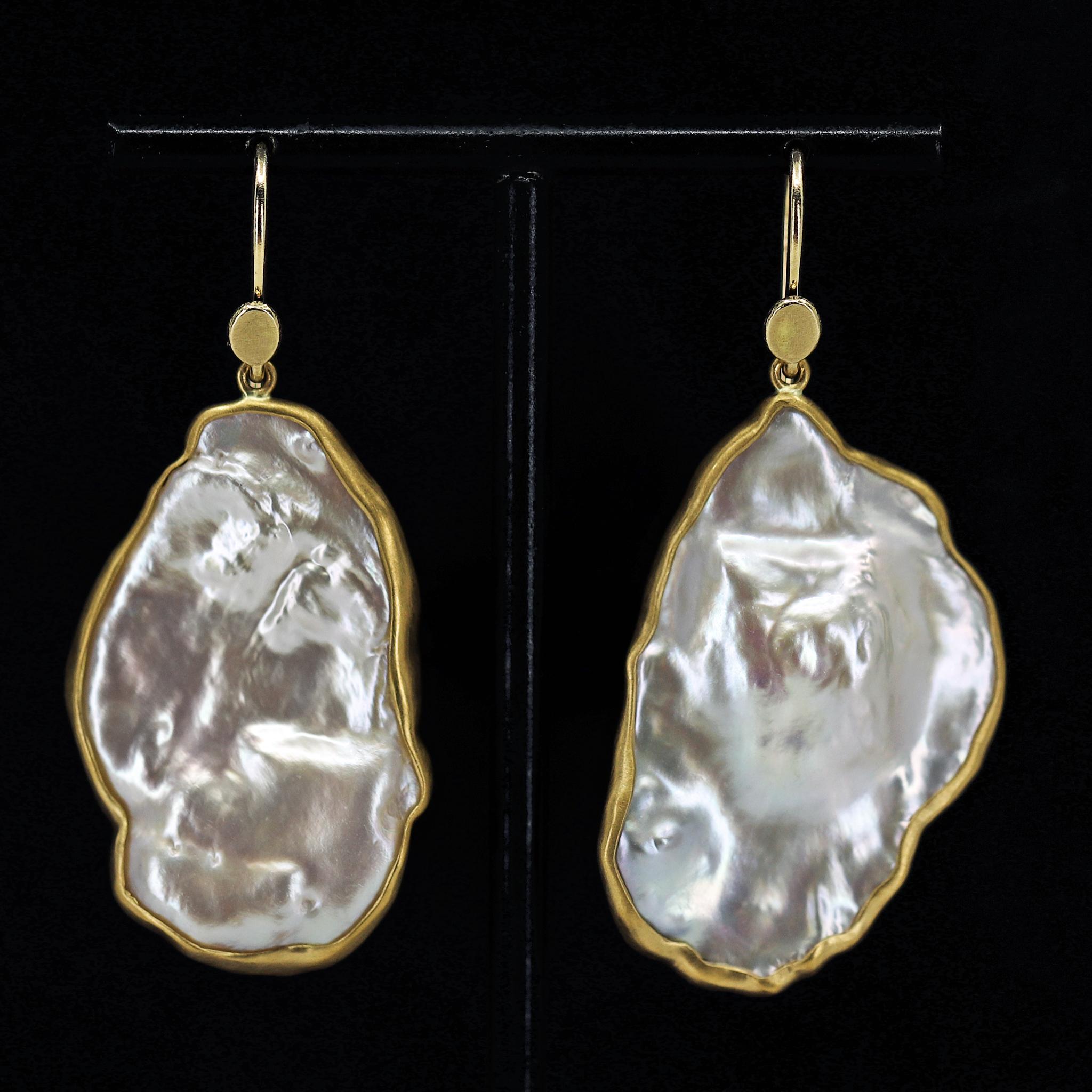 Artist Lola Brooks Iridescent Freshwater Cornflake Pearl Dangle Drop Earrings