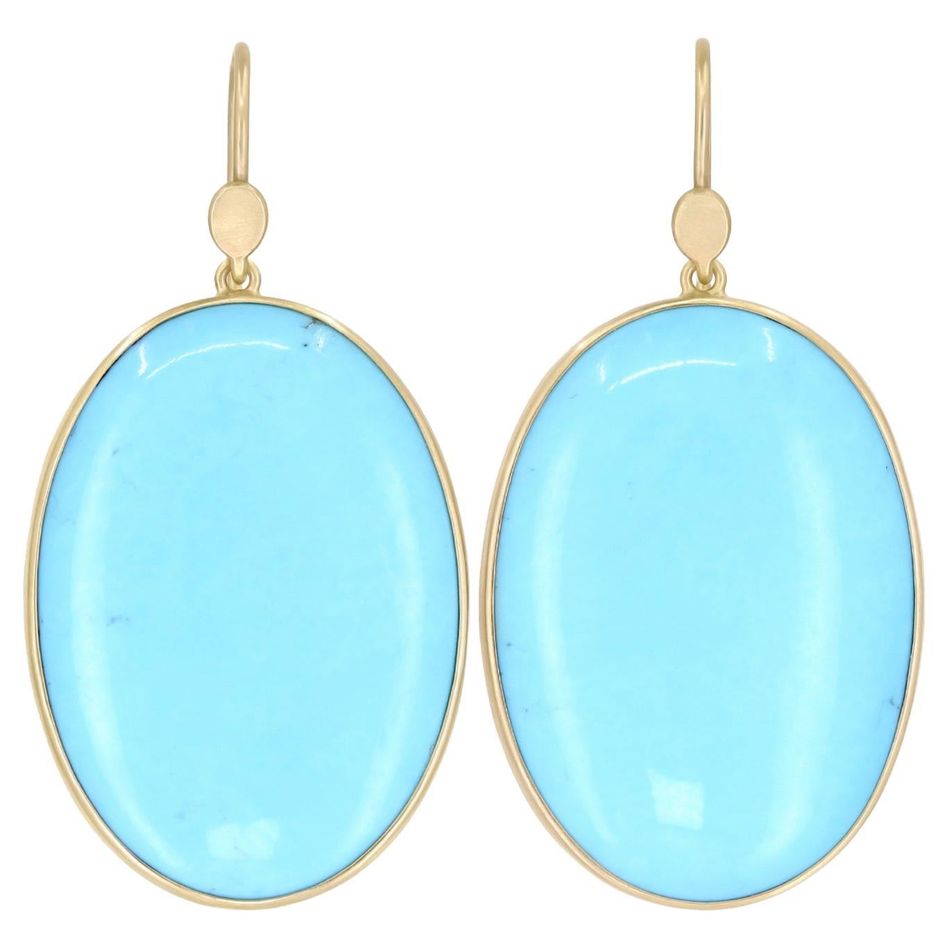 Lola Brooks Large Turquoise Oval One of a Kind Gold Dangle Drop Earrings