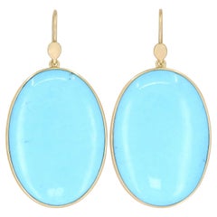 Large Oval Turquoise Oval One of a Kind Gold Dangle Drop Earrings, Lola Brooks