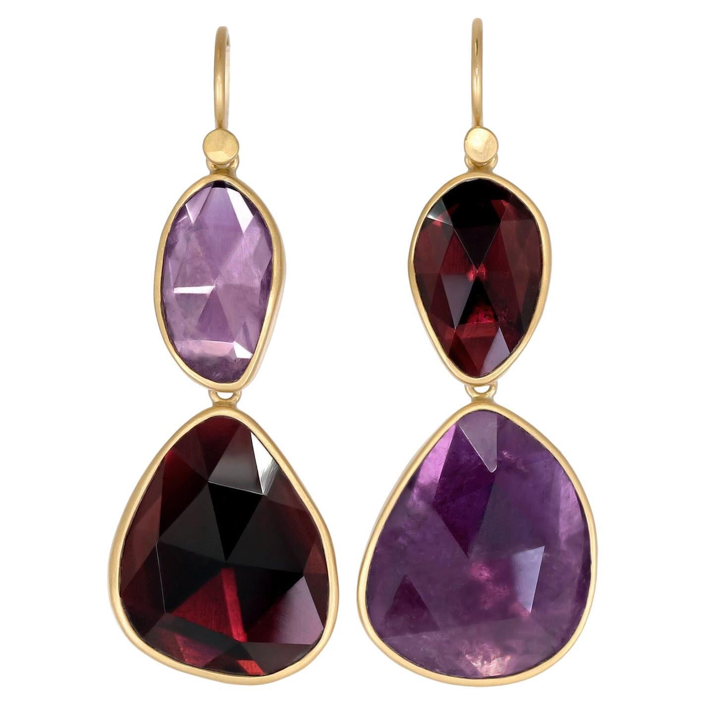 Red + Pink Tourmaline One of a Kind Gold Yin Yang Drop Earrings, Lola Brooks For Sale
