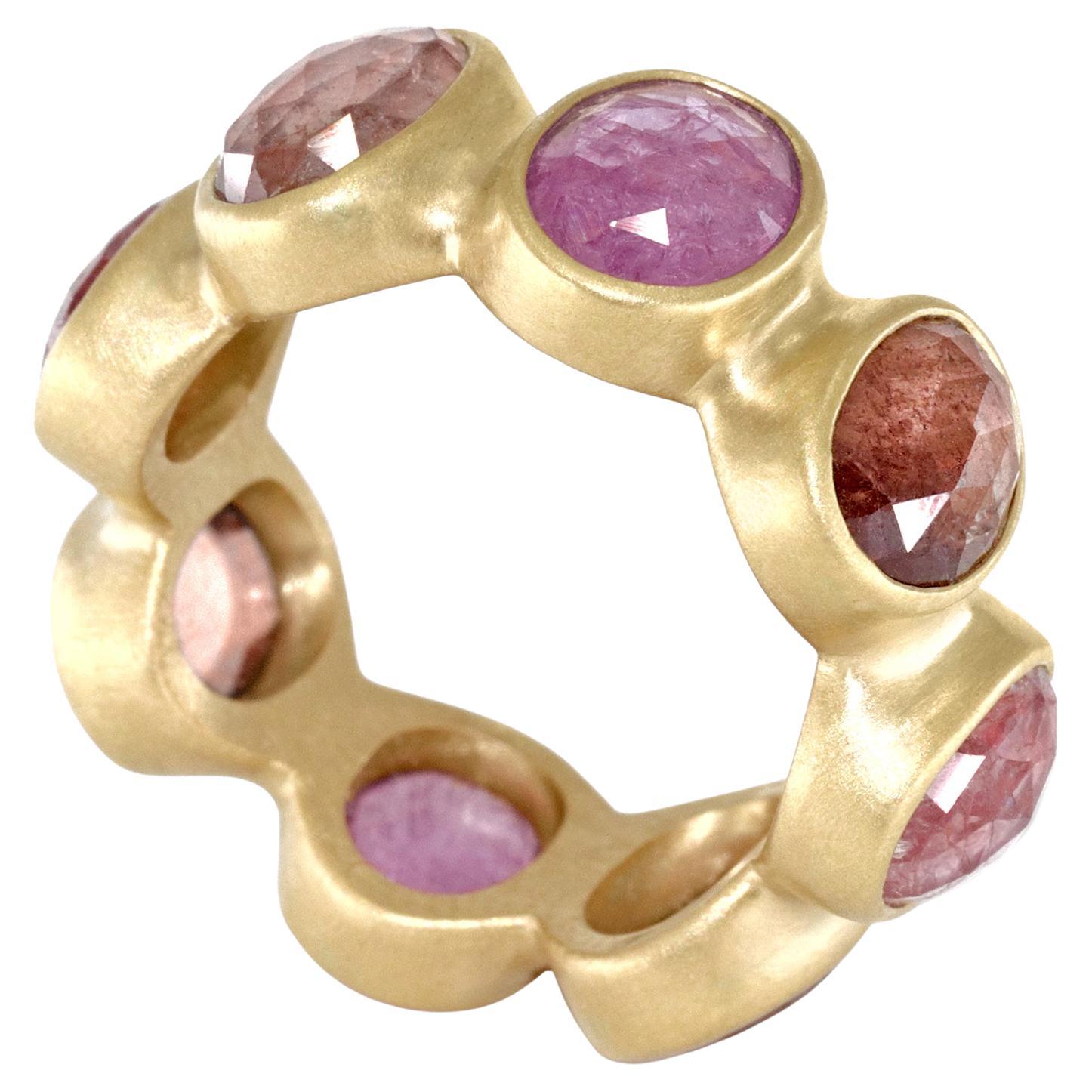 Natural Rose-Cut Oval Pink Sapphire Heavy Gold Eternity Band Ring, Lola Brooks