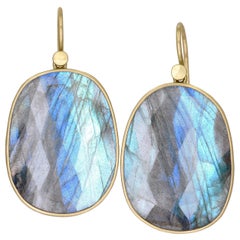Lola Brooks Rose Cut Faceted Labradorite Handmade Gold Drop Earrings