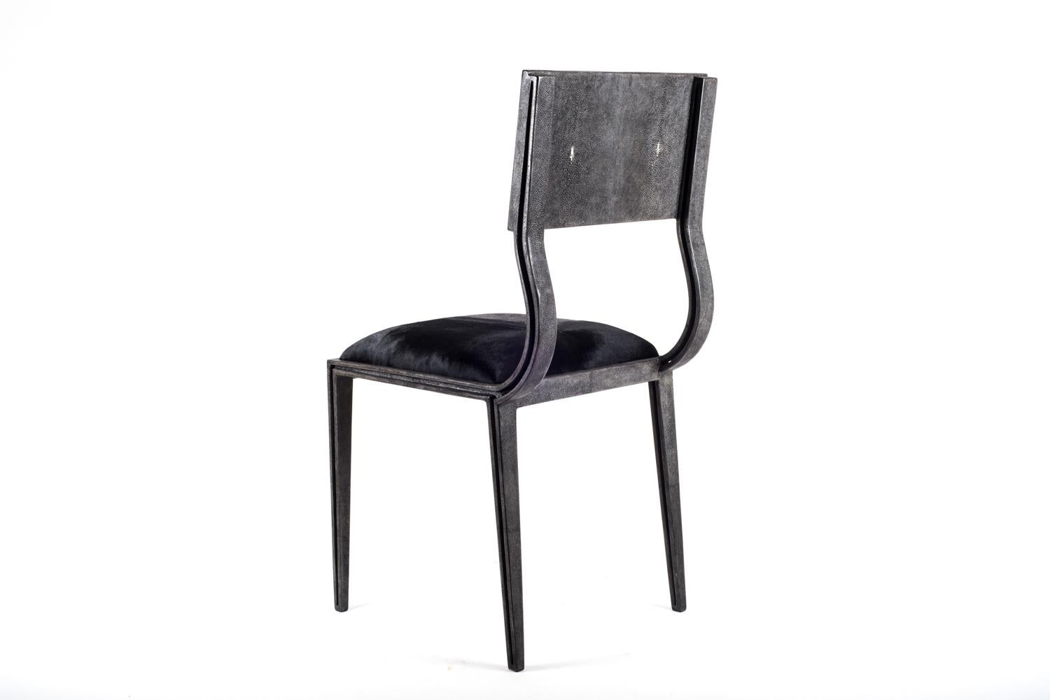 Art Deco Lola Chair in Coal Black Shagreen with Upholstered Seat by R&Y Augousti For Sale