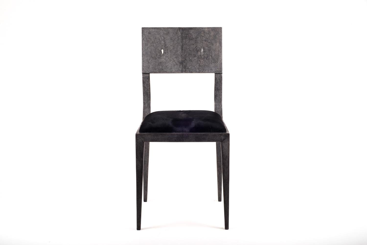 French Lola Chair in Coal Black Shagreen with Upholstered Seat by R&Y Augousti For Sale