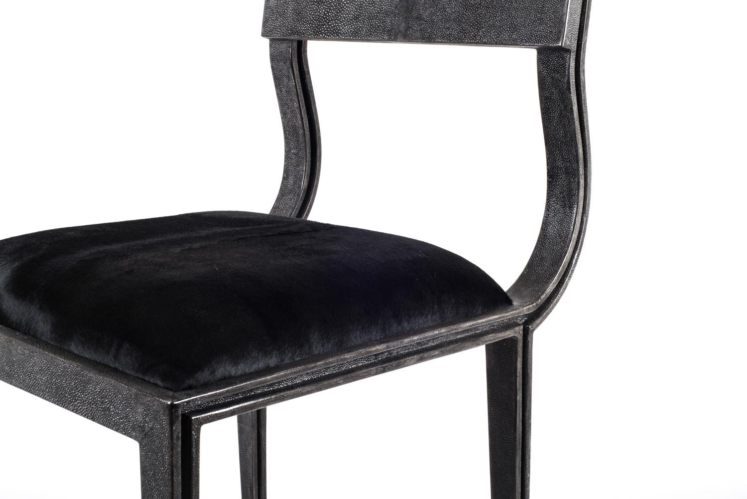 Hand-Crafted Lola Chair in Coal Black Shagreen with Upholstered Seat by R&Y Augousti For Sale