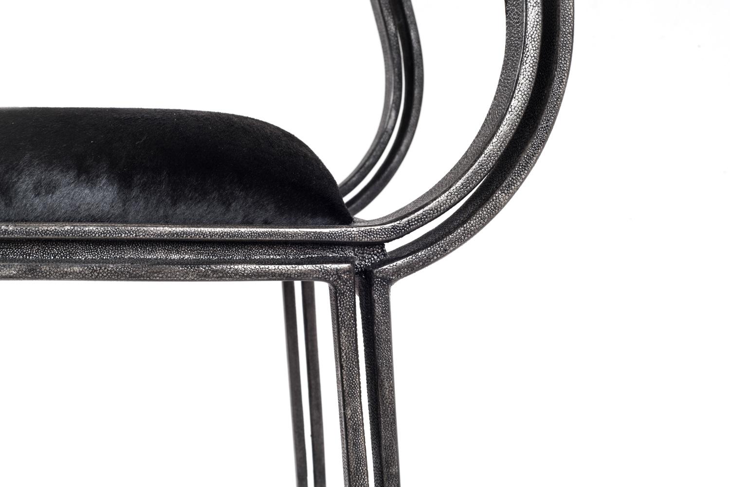 Lola Chair in Coal Black Shagreen with Upholstered Seat by R&Y Augousti In New Condition For Sale In New York, NY