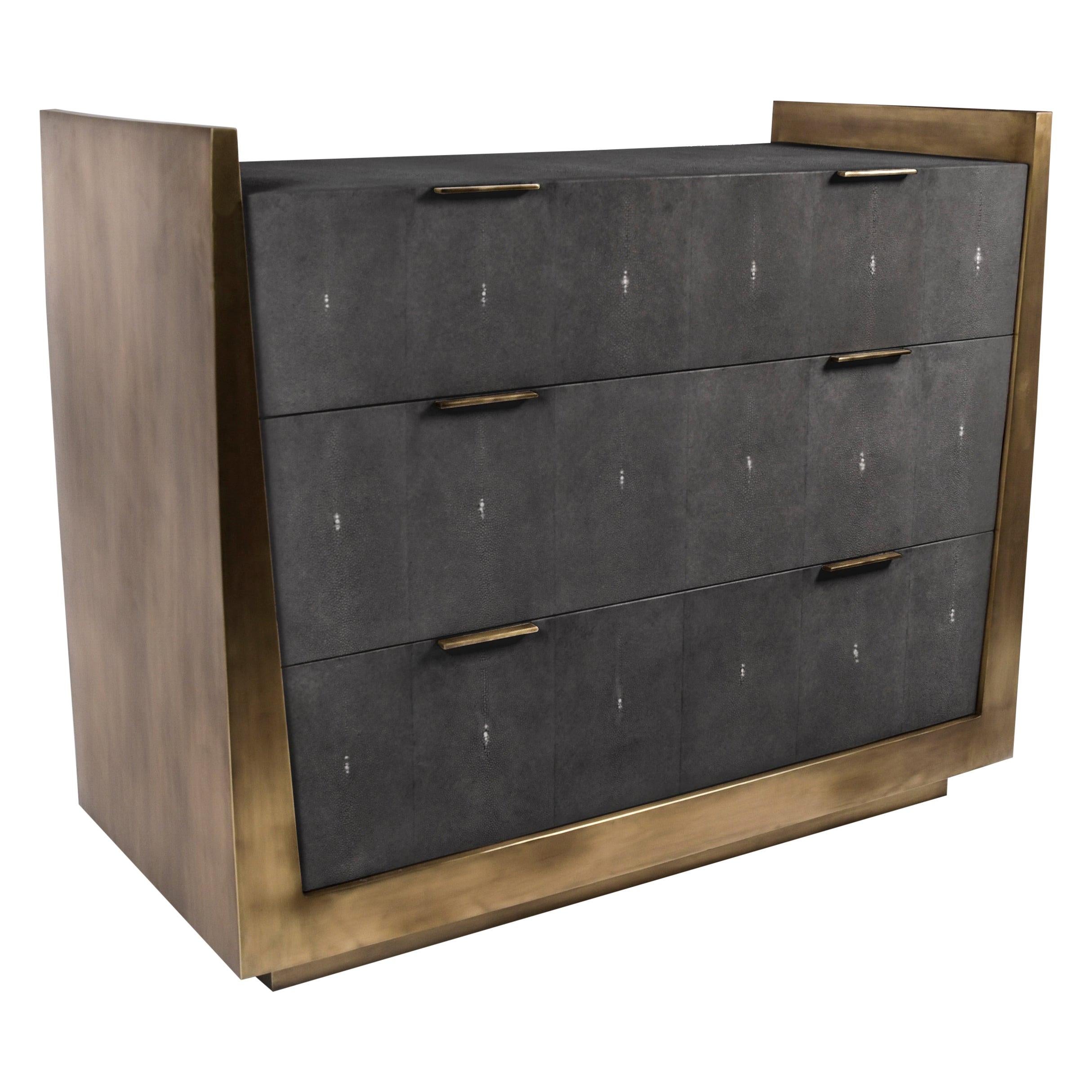 Lola Chest of Drawers in Shagreen and Bronze-Patina Brass by R&Y Augousti