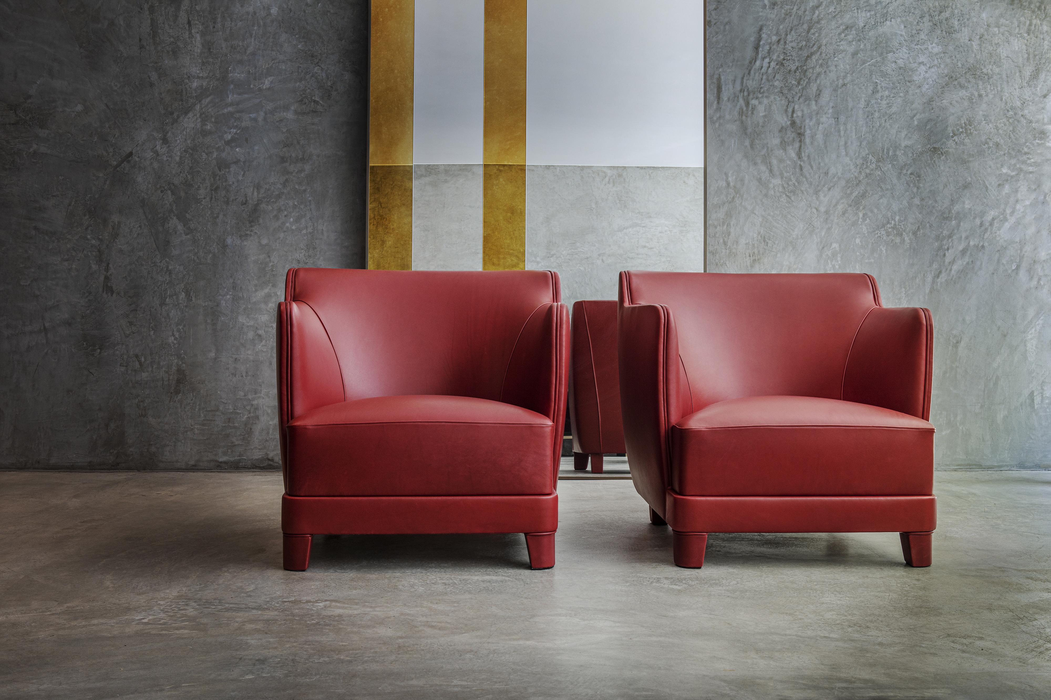 Contemporary Lola Club, a Small and Elegant Armchair Entirely Covered in Leather For Sale