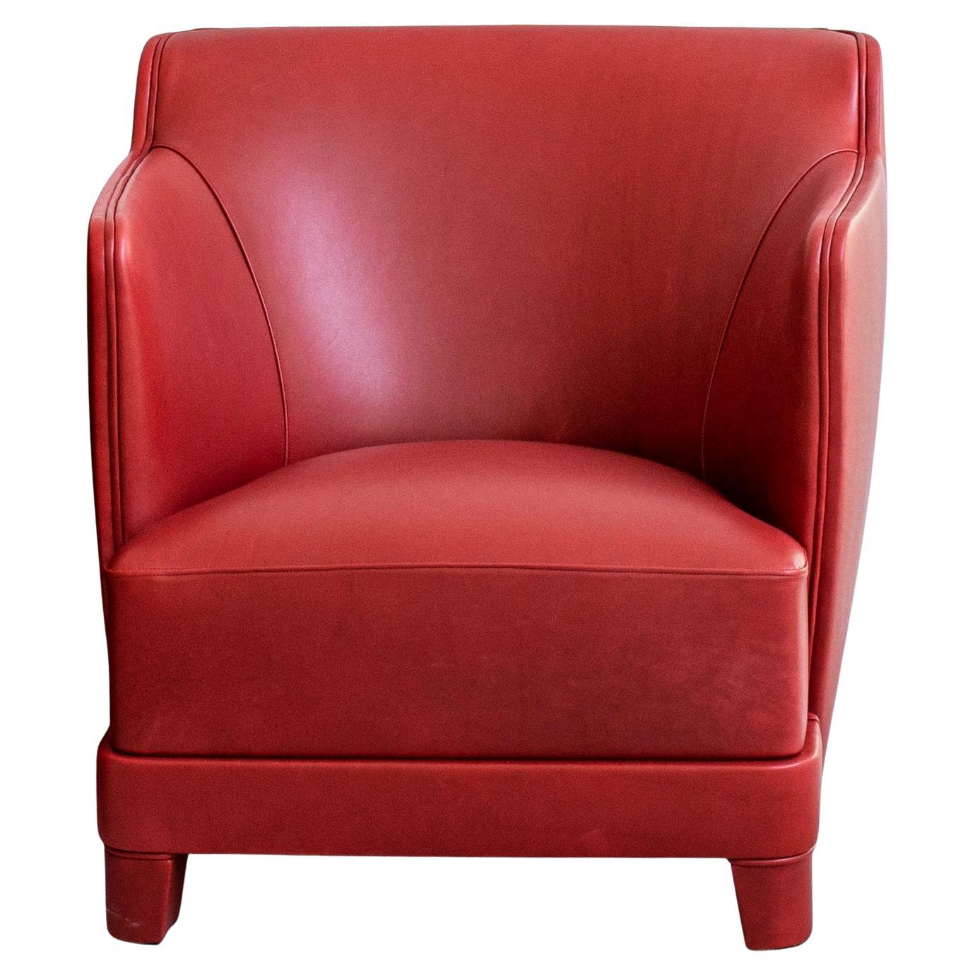 Bright Red Leather Upholstery And Beech Wood Armchair by Casa Casati