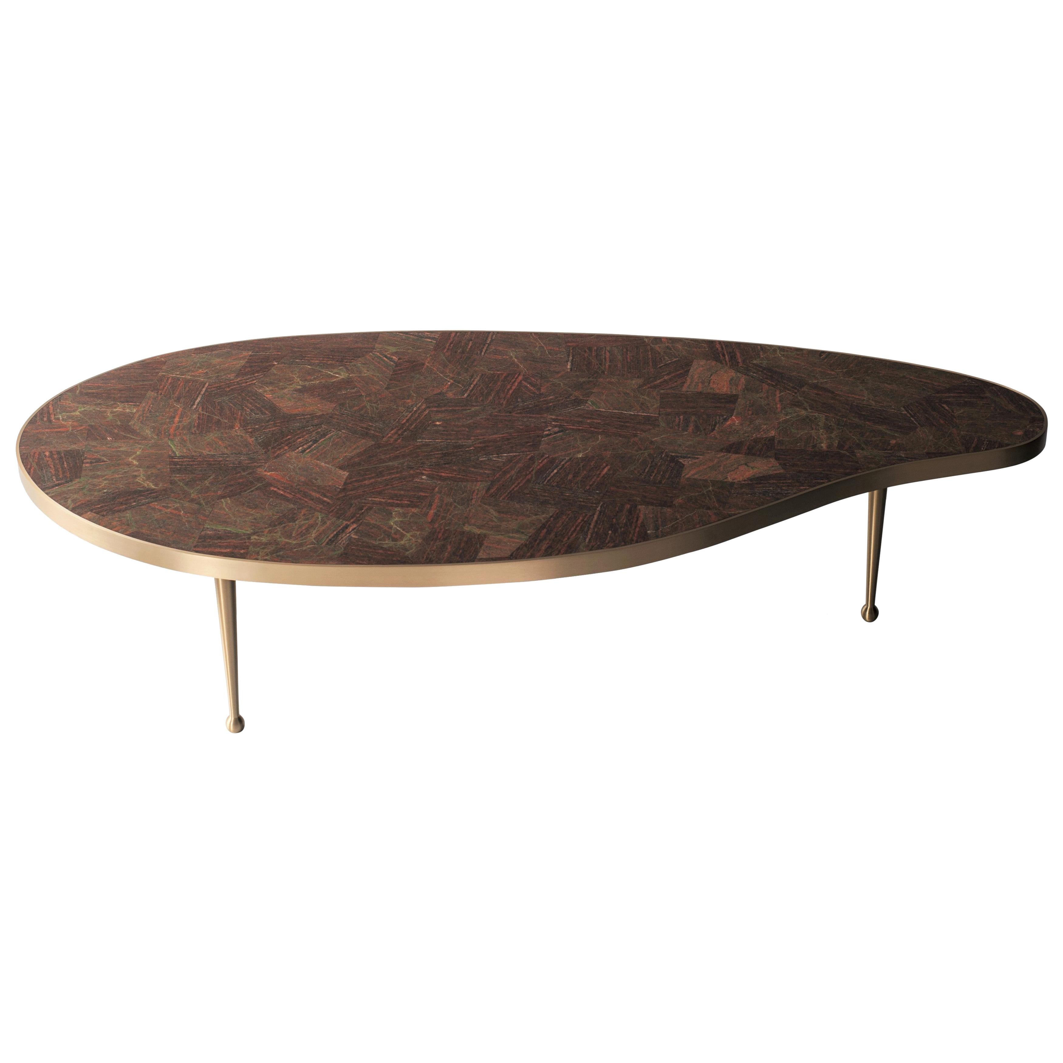 Lola Coffee Table by DeMuro Das in Unakite and Brass For Sale