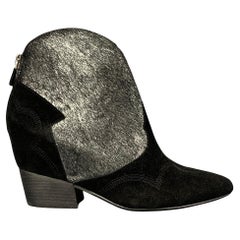 LOLA CRUZ Size 8 Black Silver Suede Cowhide Ankle Boots