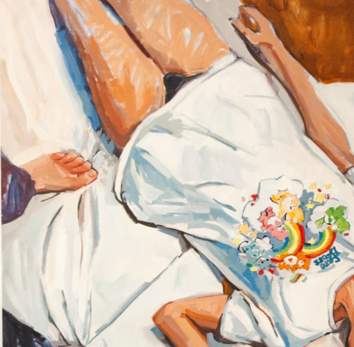 Lola Erhart Frau auf dem Bett liegend - Zeitgenössisches figuratives Ölgemälde Vivid im Angebot 2