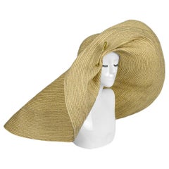 Lola Hats Blue & Beige Giga Spinner Raffia Hat rt. $770